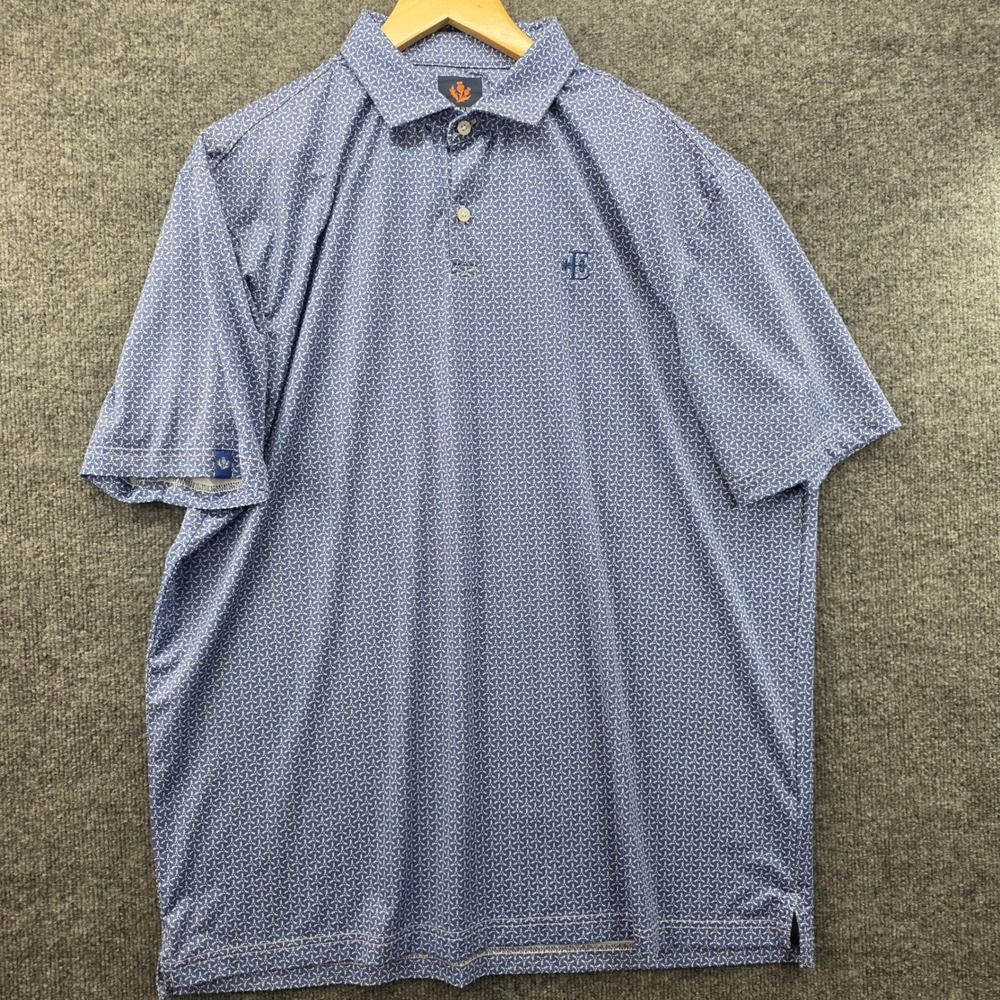 Donald Ross Sport Mens XL Blue Geometric Micro Print Performance Golf Polo Shirt